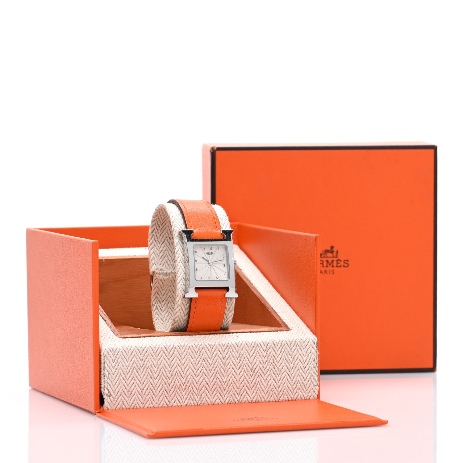 Hermes Stainless Steel Swift 21mm Heure H Hour Quartz Watch Orange 5 of 5
