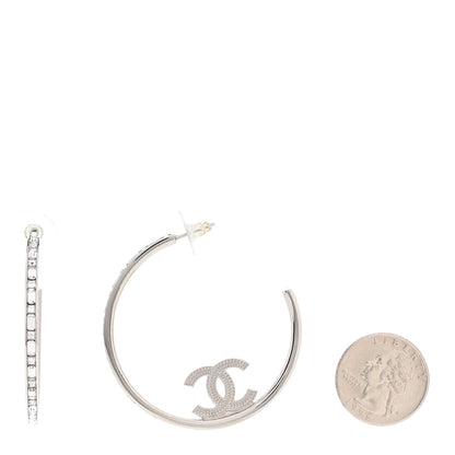 Chanel Metal Crystal Baguette CC Large Hoop Earrings Silver 2 of 4