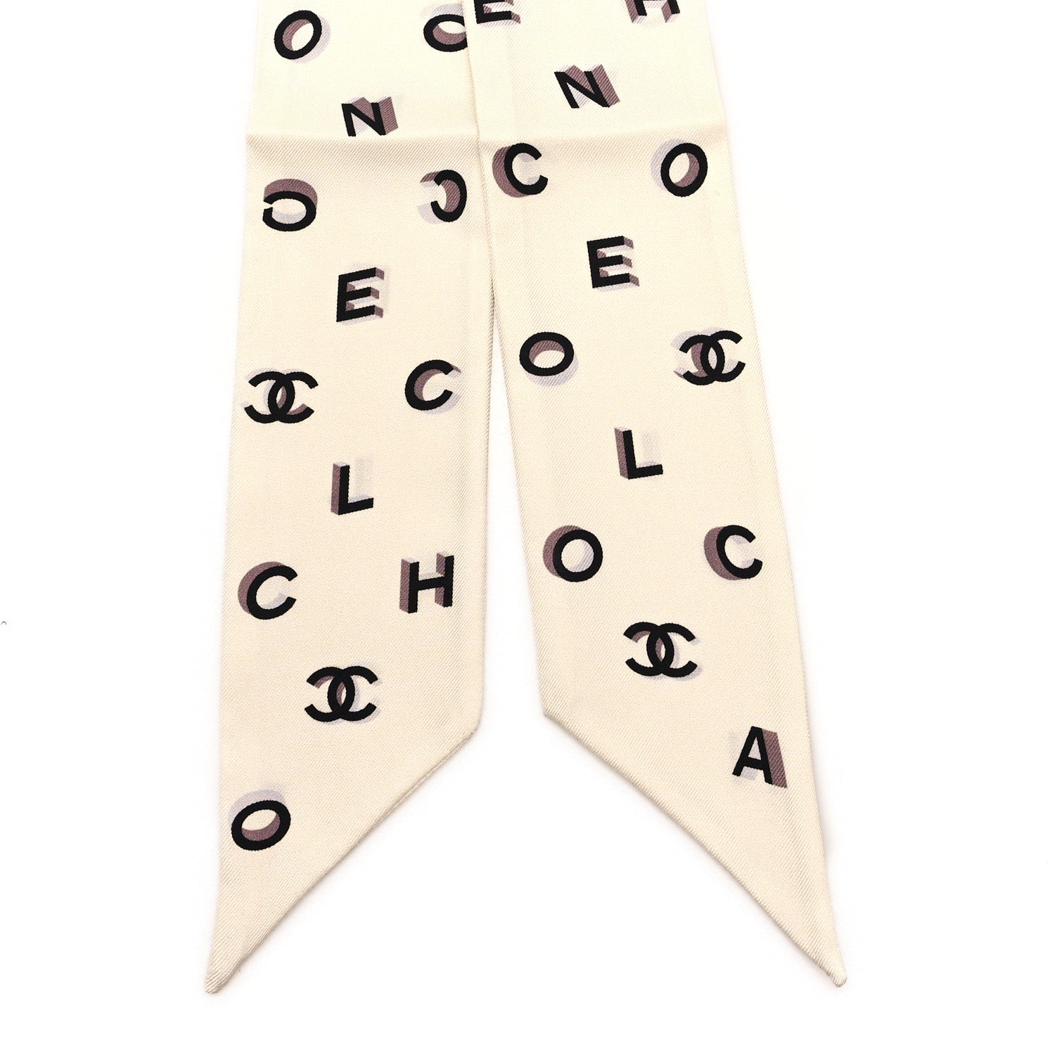 Chanel Silk Logo CC Slim Bandeau Scarf Black Ecru 2 of 3