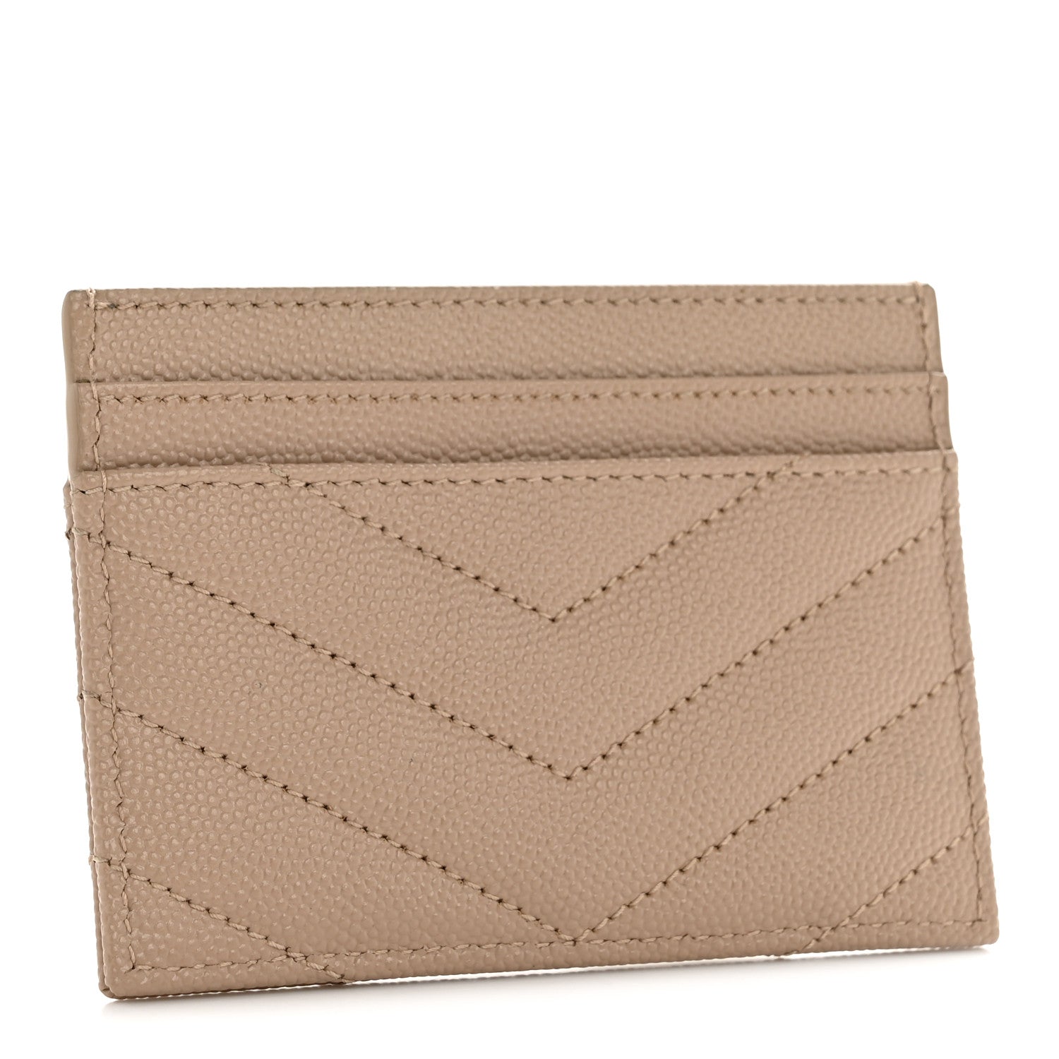 Saint Laurent Grain De Poudre Matelasse Chevron Monogram Credit Card Case Dark Beige 3 of 8