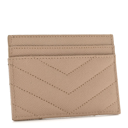 Saint Laurent Grain De Poudre Matelasse Chevron Monogram Credit Card Case Dark Beige 3 of 8