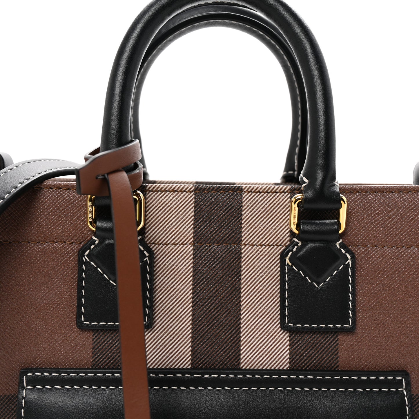 E-Canvas Check Calfskin Mini Freya Tote Dark Birch Brown