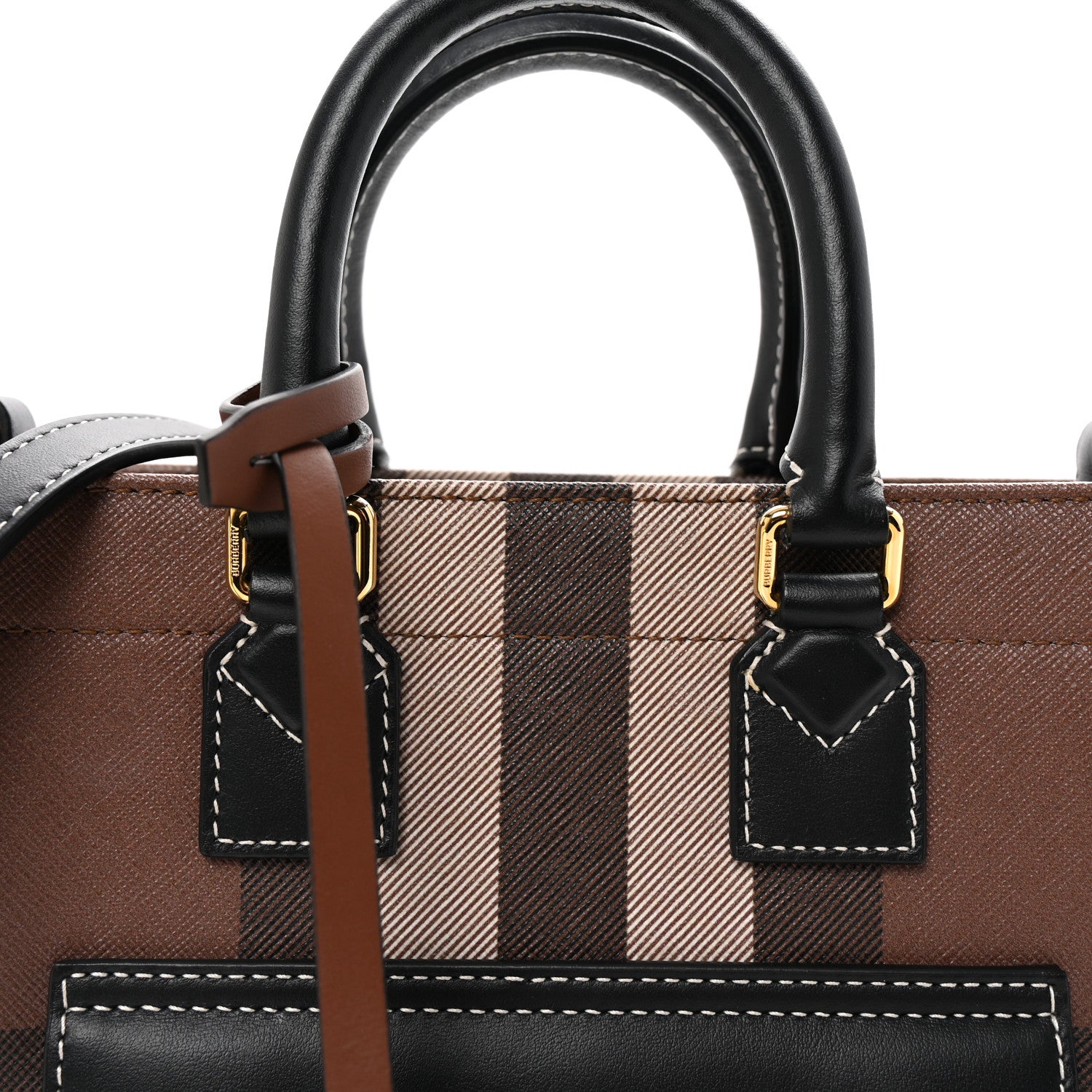 Burberry E-Canvas Check Calfskin Mini Freya Tote Dark Birch Brown 7 of 9