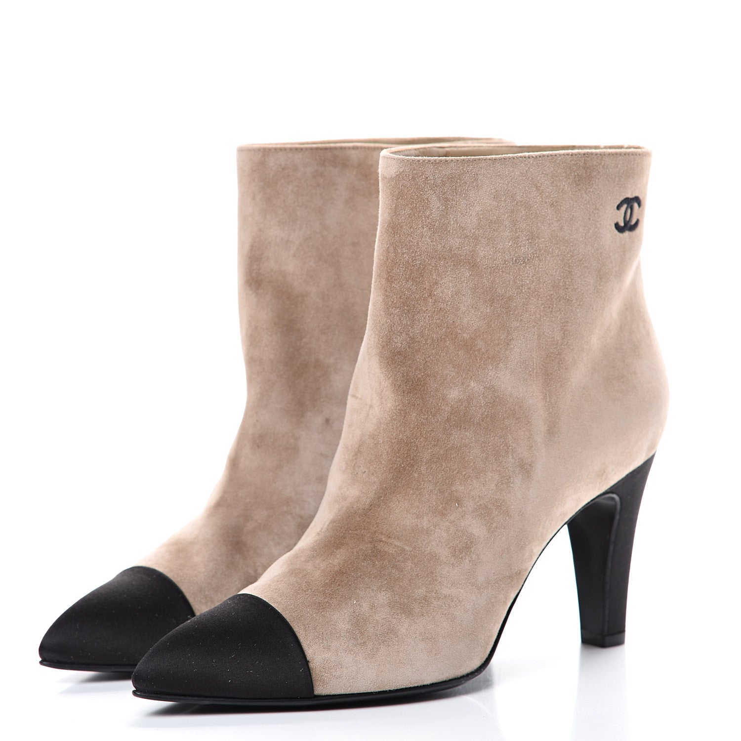 Chanel Suede Calfskin Satin Gabrielle Cap Toe Short Boots 39 Beige Black 3 of 9