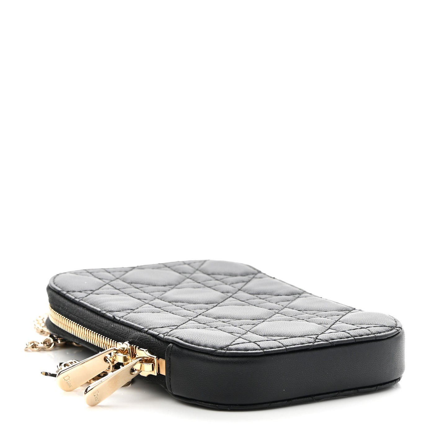 Lambskin Cannage Lady Dior Phone Holder Black