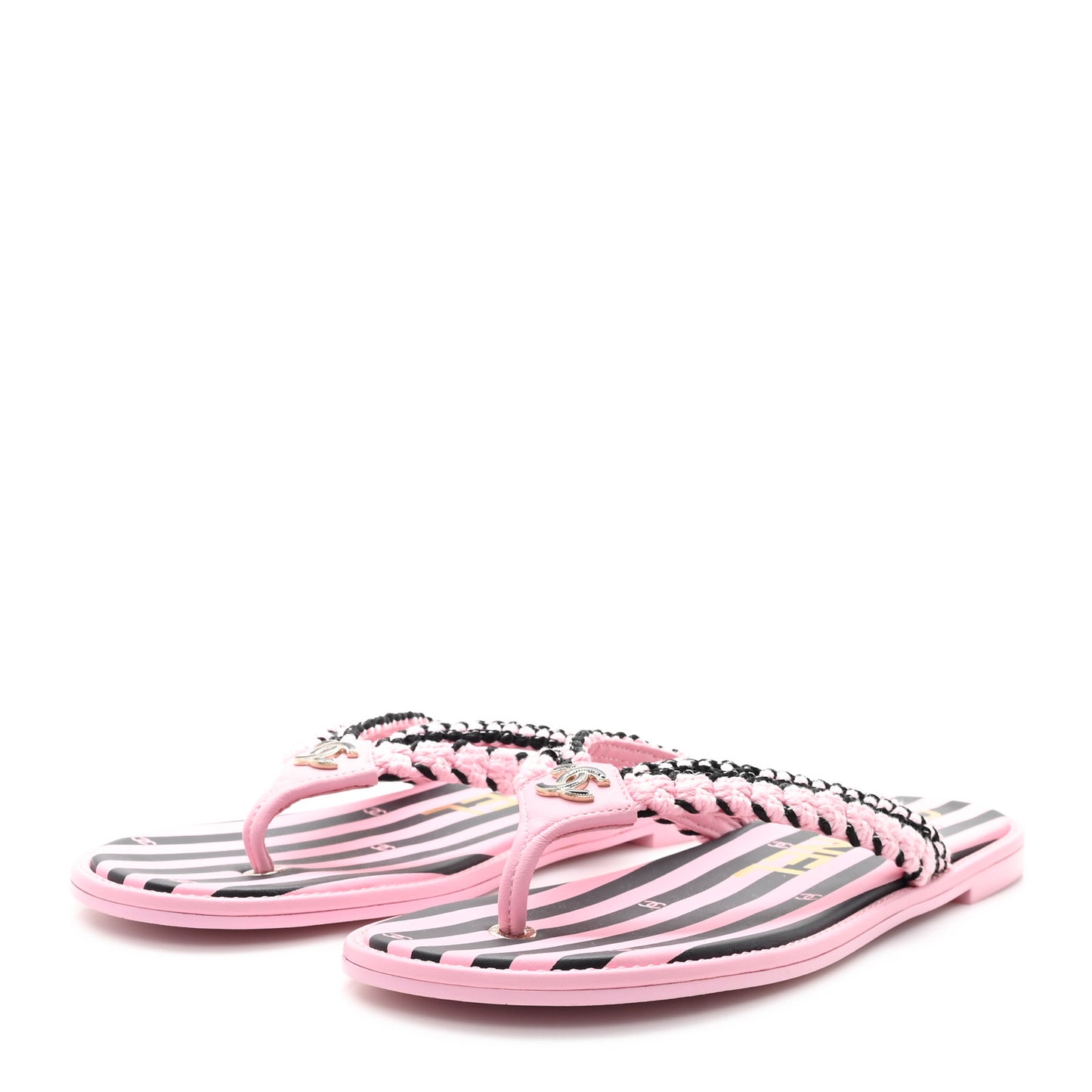 Braided Enamel CC Thong Coco Beach Sandals 38 Pink Black