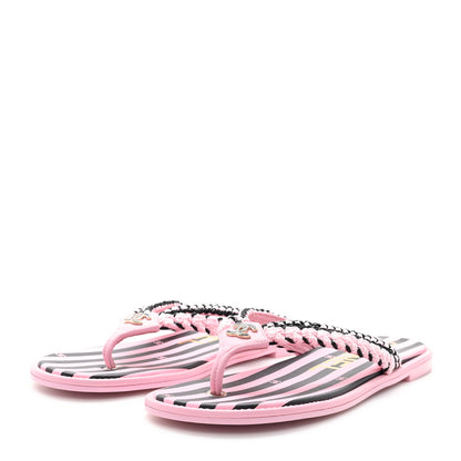 Chanel Braided Enamel CC Thong Coco Beach Sandals 38 Pink Black 4 of 8