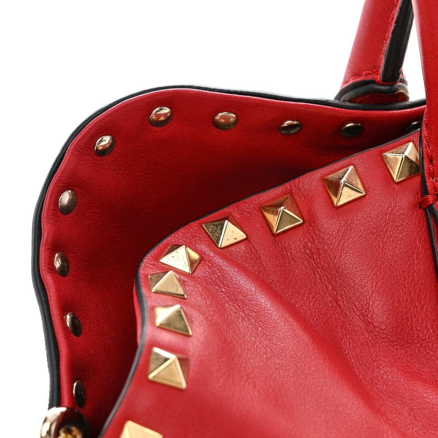 Vitello Rockstud Dome Satchel Red