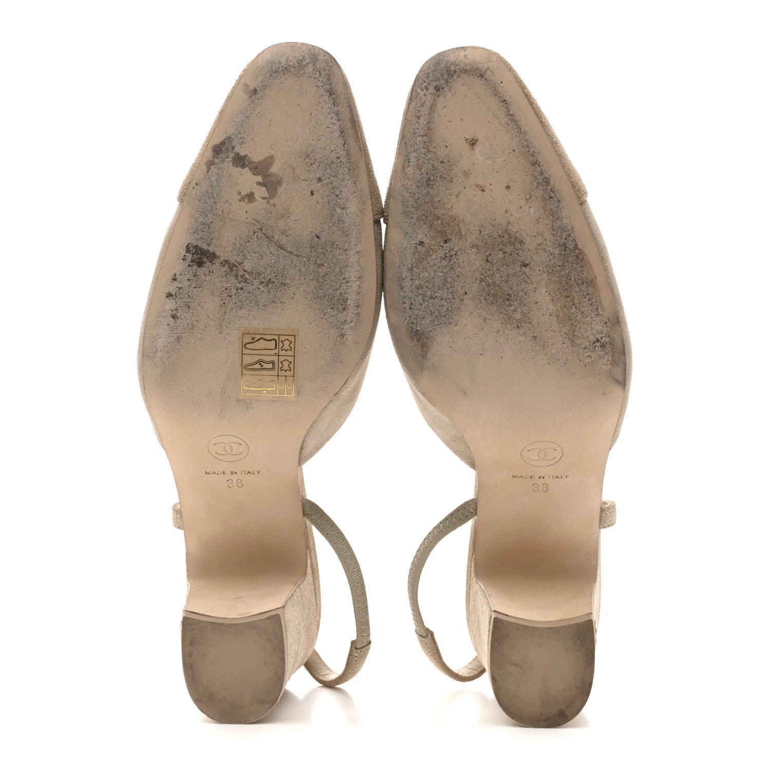 Chanel Suede Cap Toe CC Slingback Pumps 38 Ivory Light Beige 6 of 10