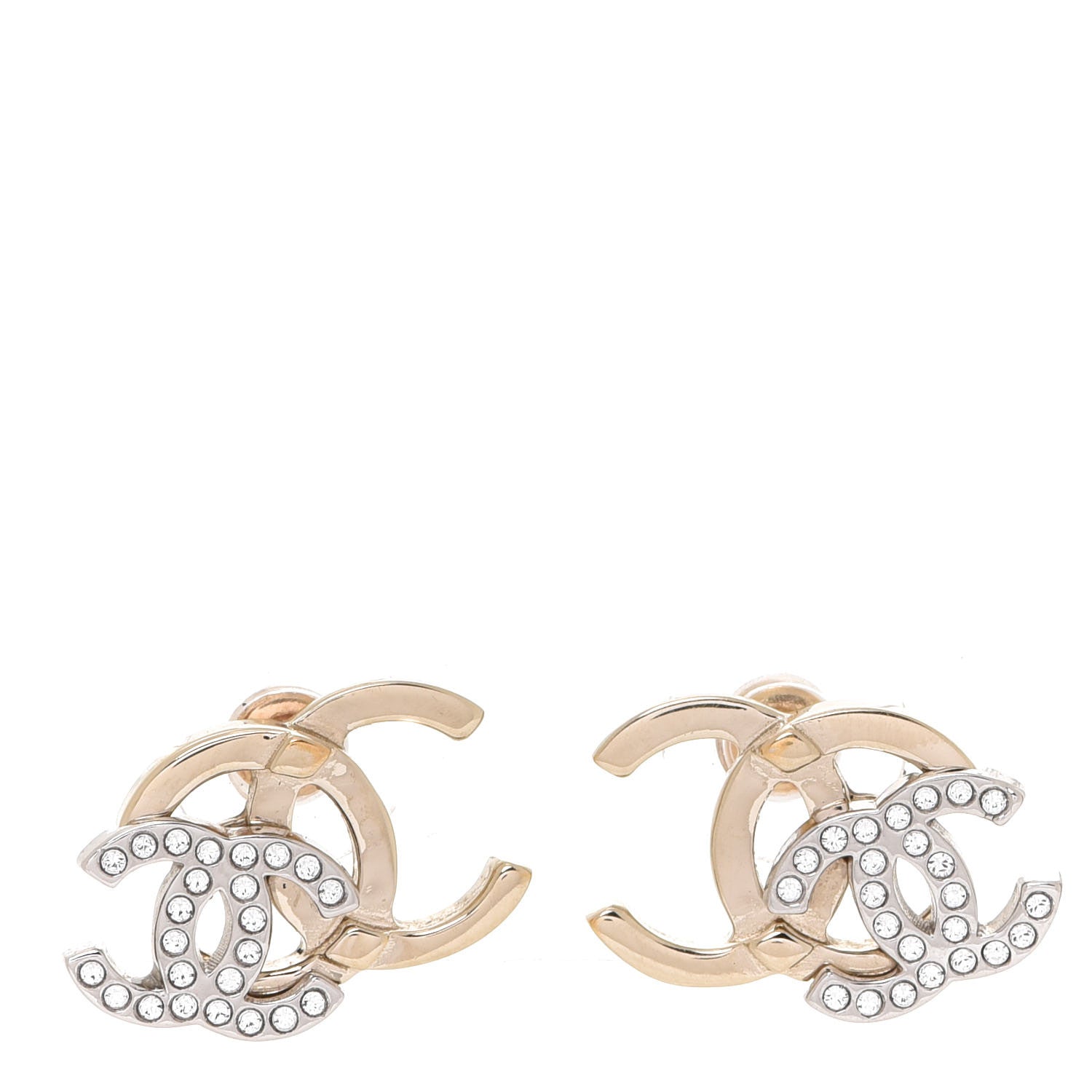 Chanel Crystal Double CC Earrings Gold Silver 1 of 5