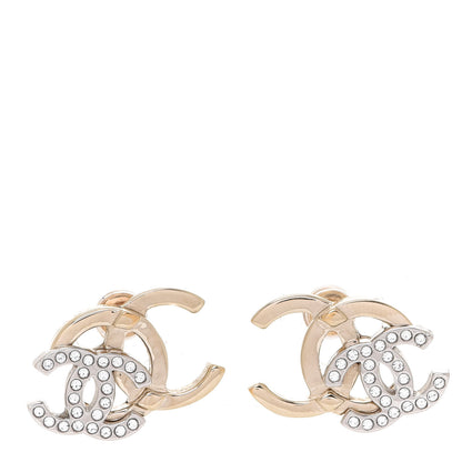 Chanel Crystal Double CC Earrings Gold Silver 1 of 5