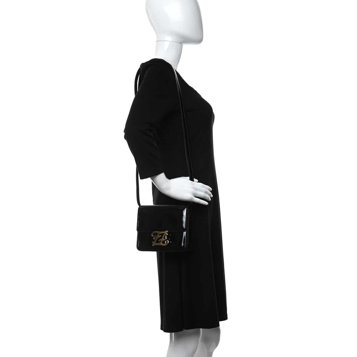 Fendi Vitello Vernice Mou Karligraphy Crossbody Bag Black 2 of 11