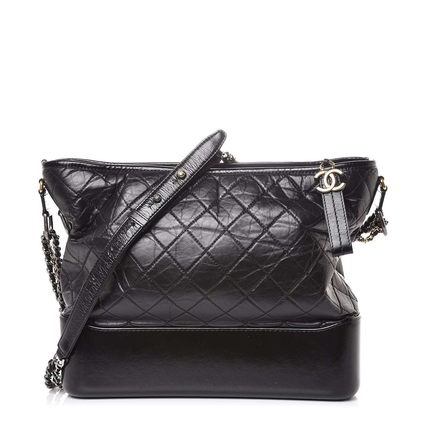 Aged Calfskin Quilted Large Gabrielle Hobo Black
