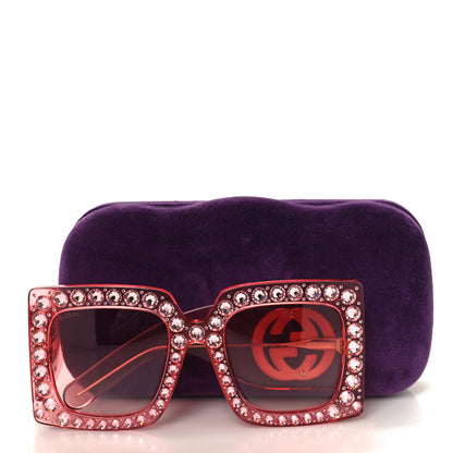 Gucci Acetate Crystal Oversize Sunglasses GG0145S Pink 7 of 7