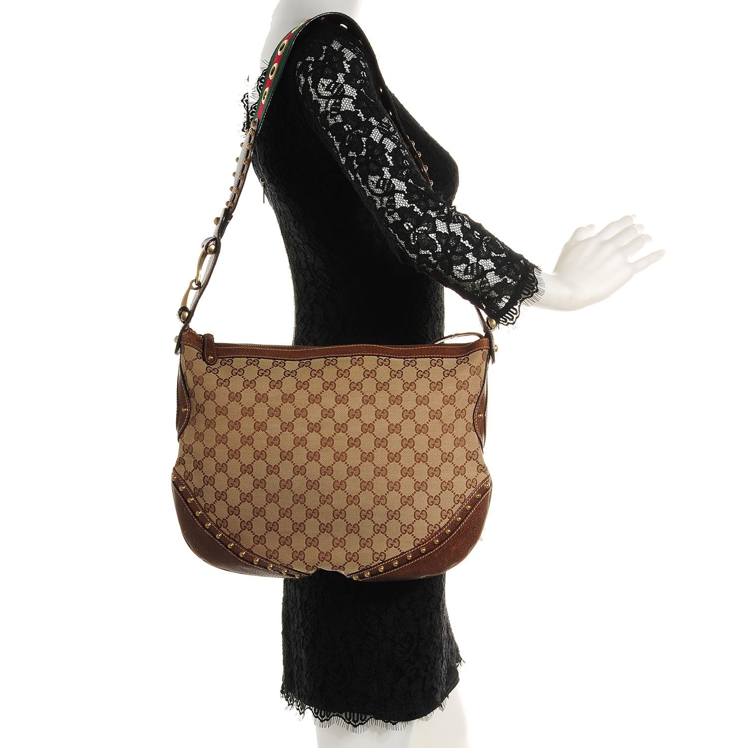 Gucci Monogram Pelham Studded Shoulder Bag Brown 2 of 6