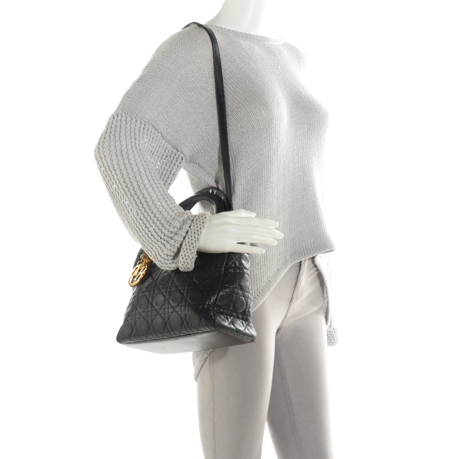 Christian Dior Lambskin Cannage Medium Lady Dior Black 2 of 9
