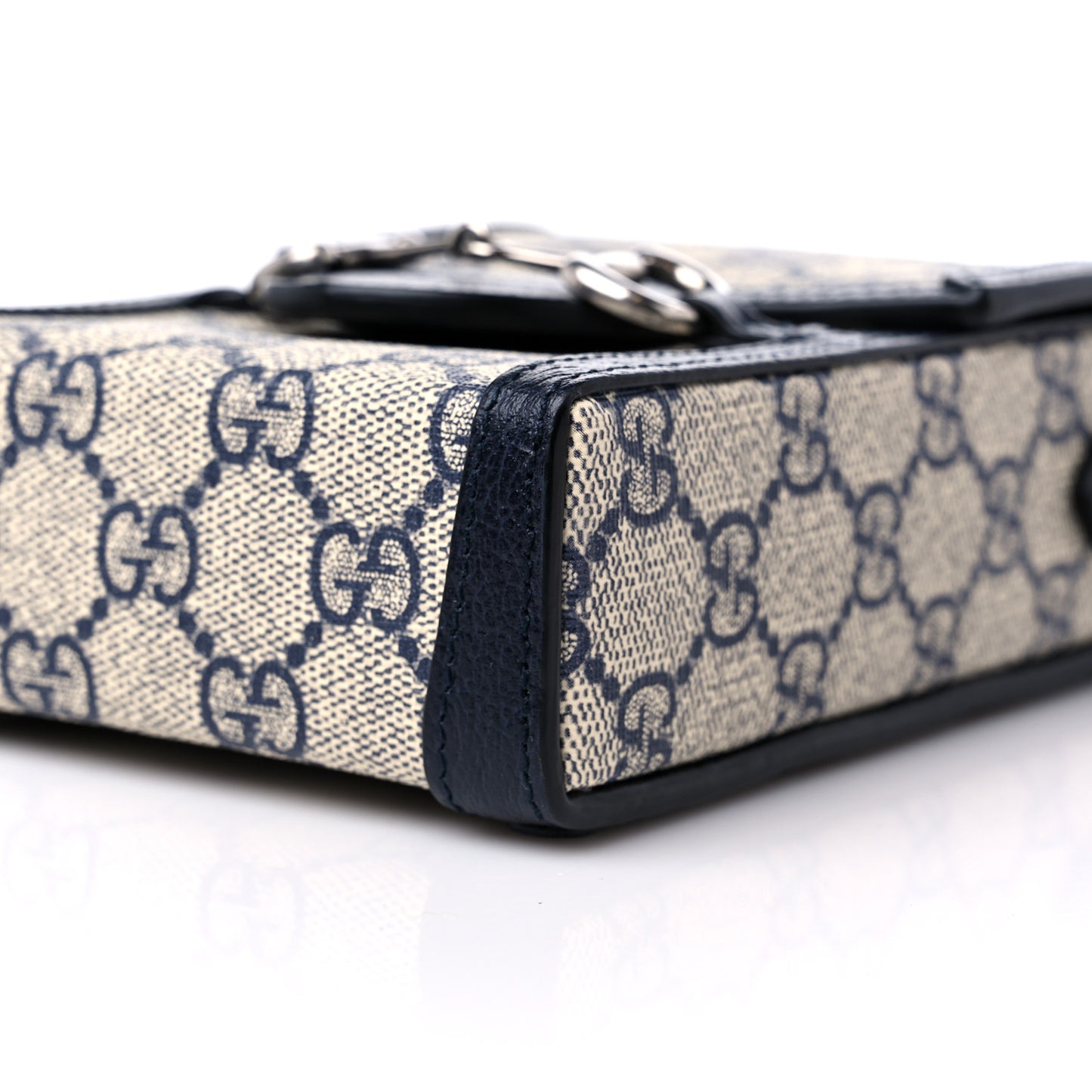 GG Supreme Monogram Textured Dollar Calfskin Mini Horsebit 1955 Crossbody Bag Beige Blue