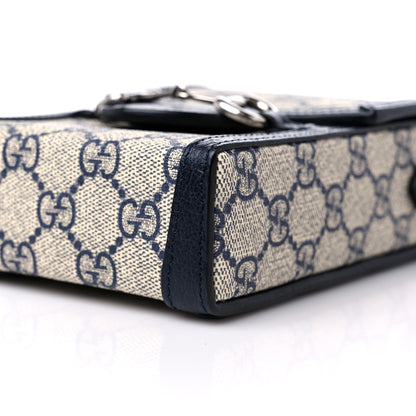 Gucci GG Supreme Monogram Textured Dollar Calfskin Mini Horsebit 1955 Crossbody Bag Beige Blue 9 of 9