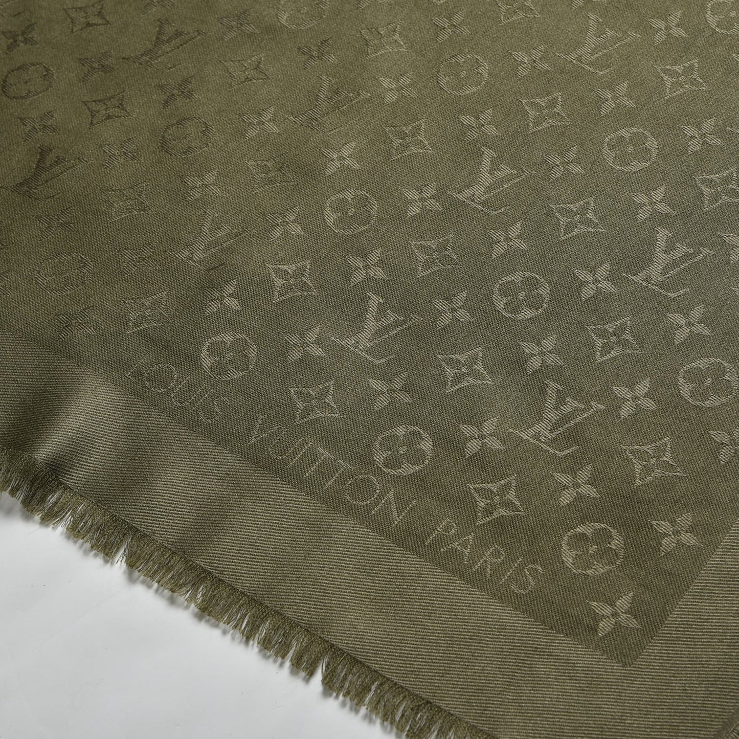 Silk Wool Monogram Shawl Kaki