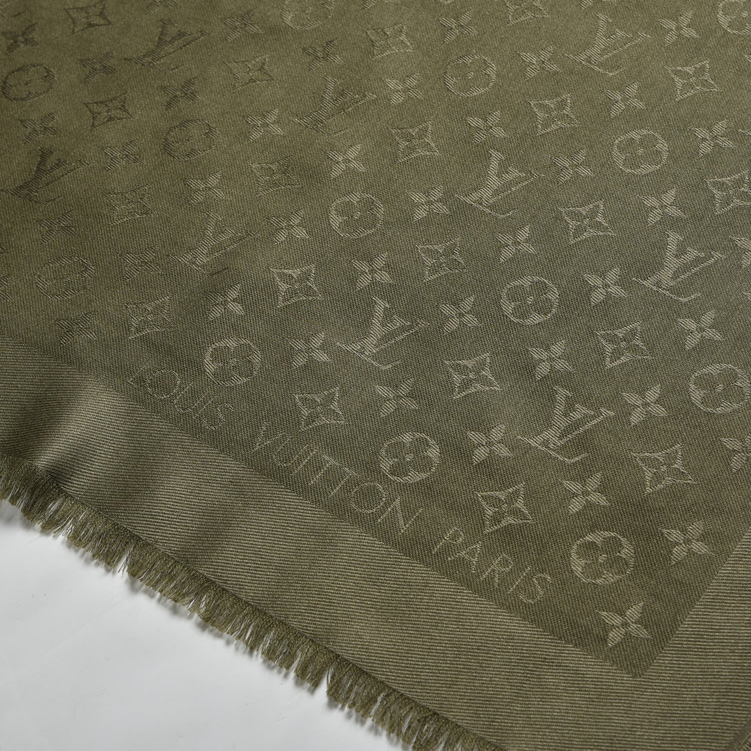Louis Vuitton Silk Wool Monogram Shawl Kaki 3 of 4