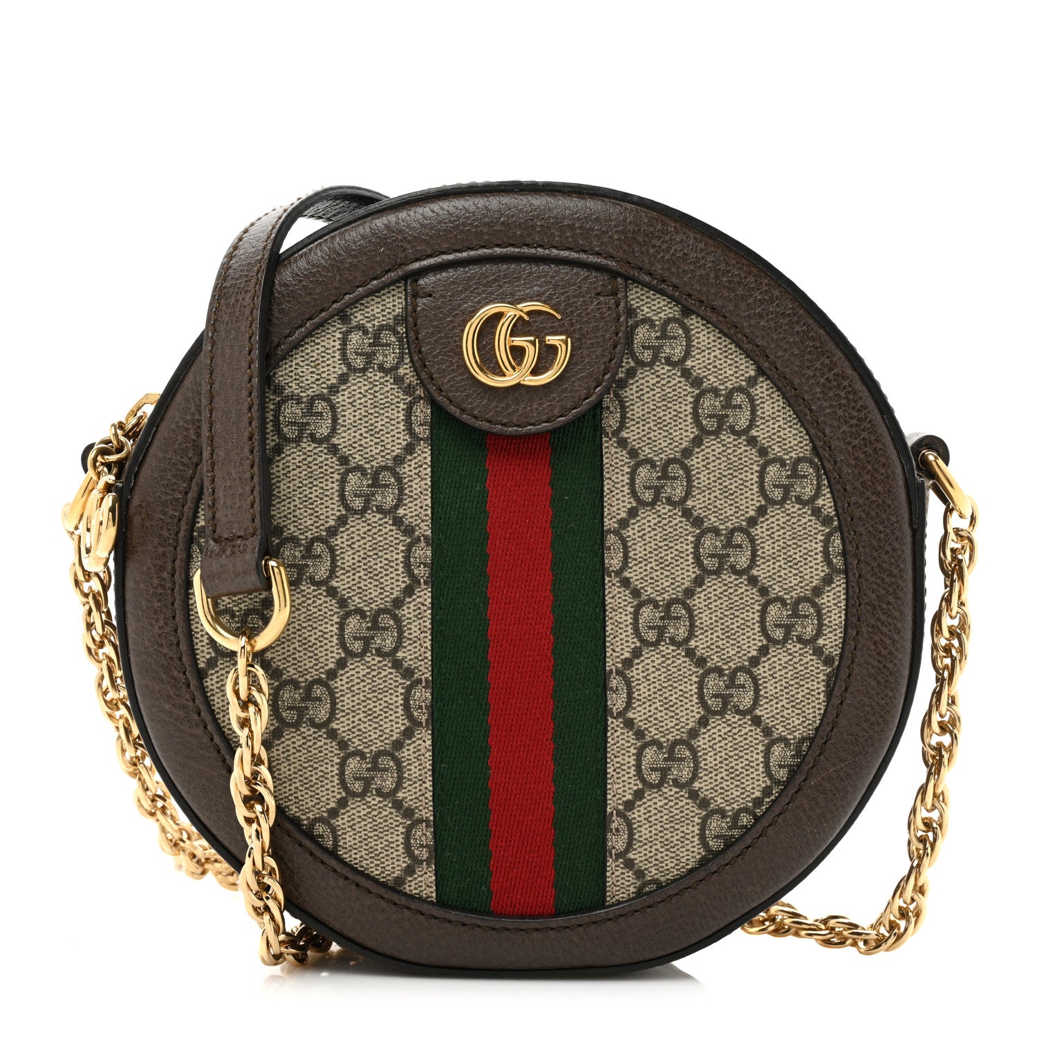 Gucci GG Supreme Monogram Web Mini Ophidia Round Shoulder Bag Brown 1 of 9