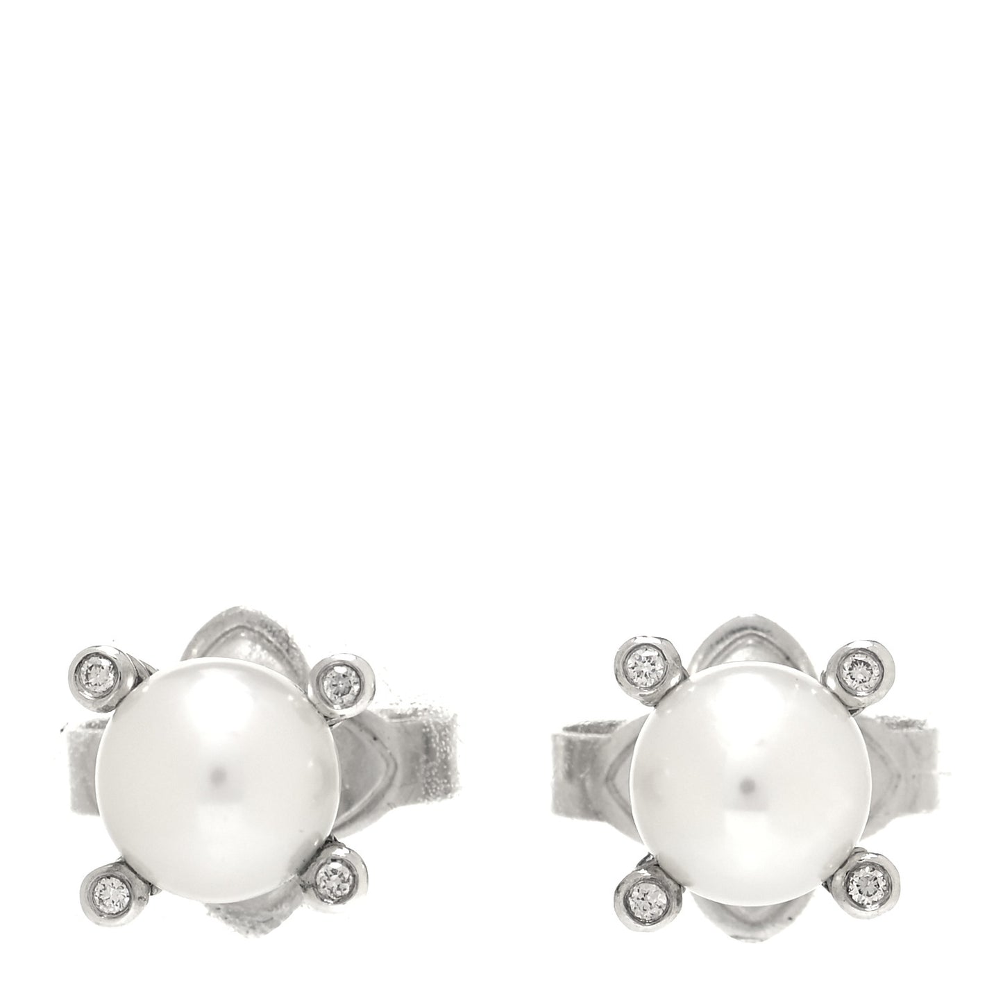 Sterling Silver Diamond Pearl 7mm Earrings