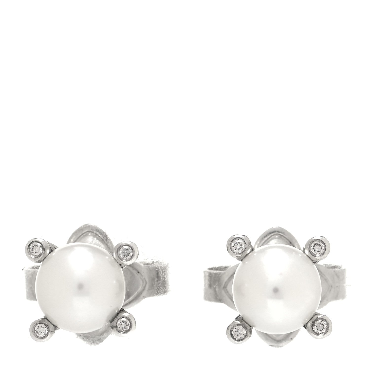 David Yurman Sterling Silver Diamond Pearl 7mm Earrings 1 of 4