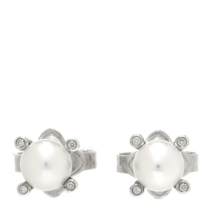 David Yurman Sterling Silver Diamond Pearl 7mm Earrings 1 of 4