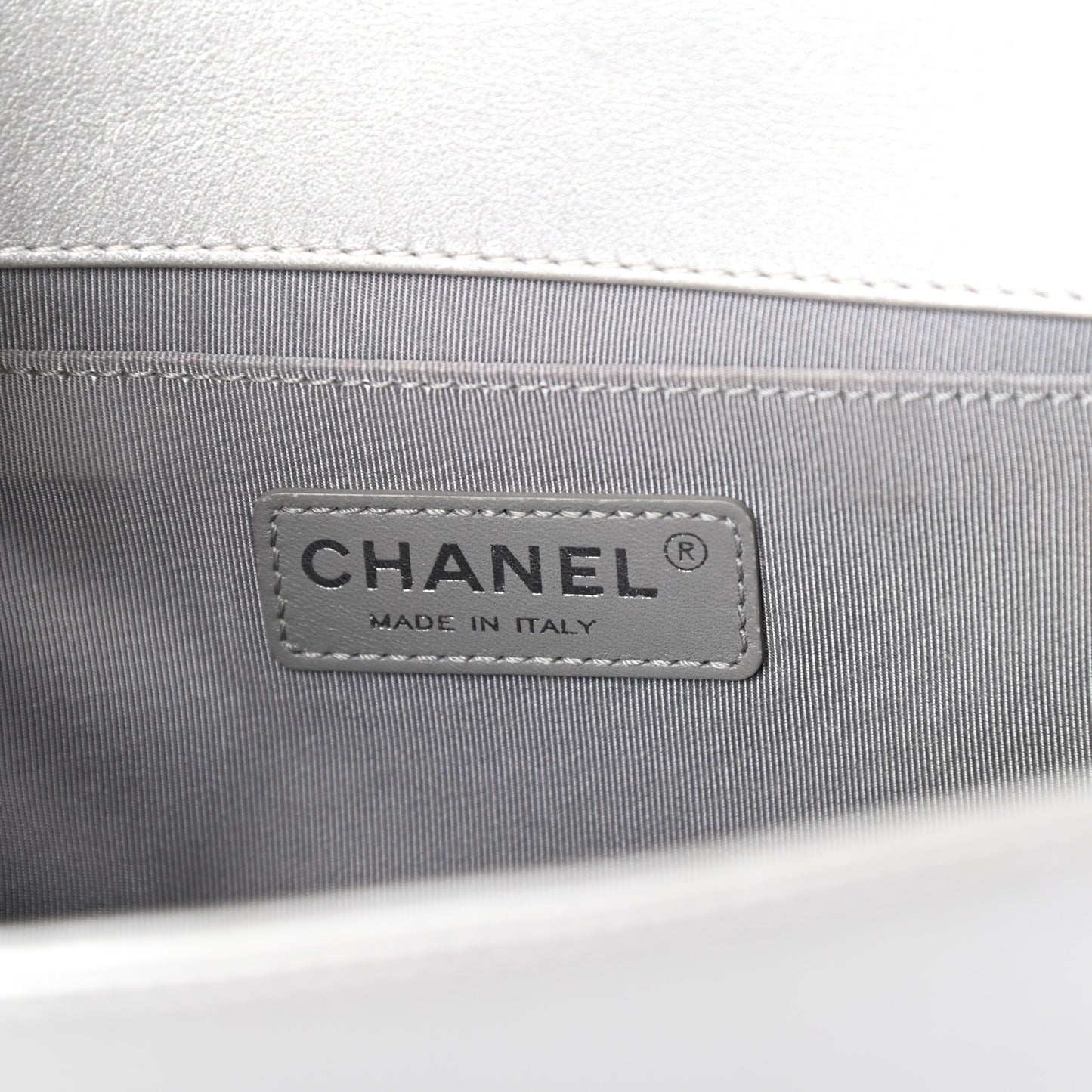 Metallic Calfskin Quilted Medium Boy Flap Silver
