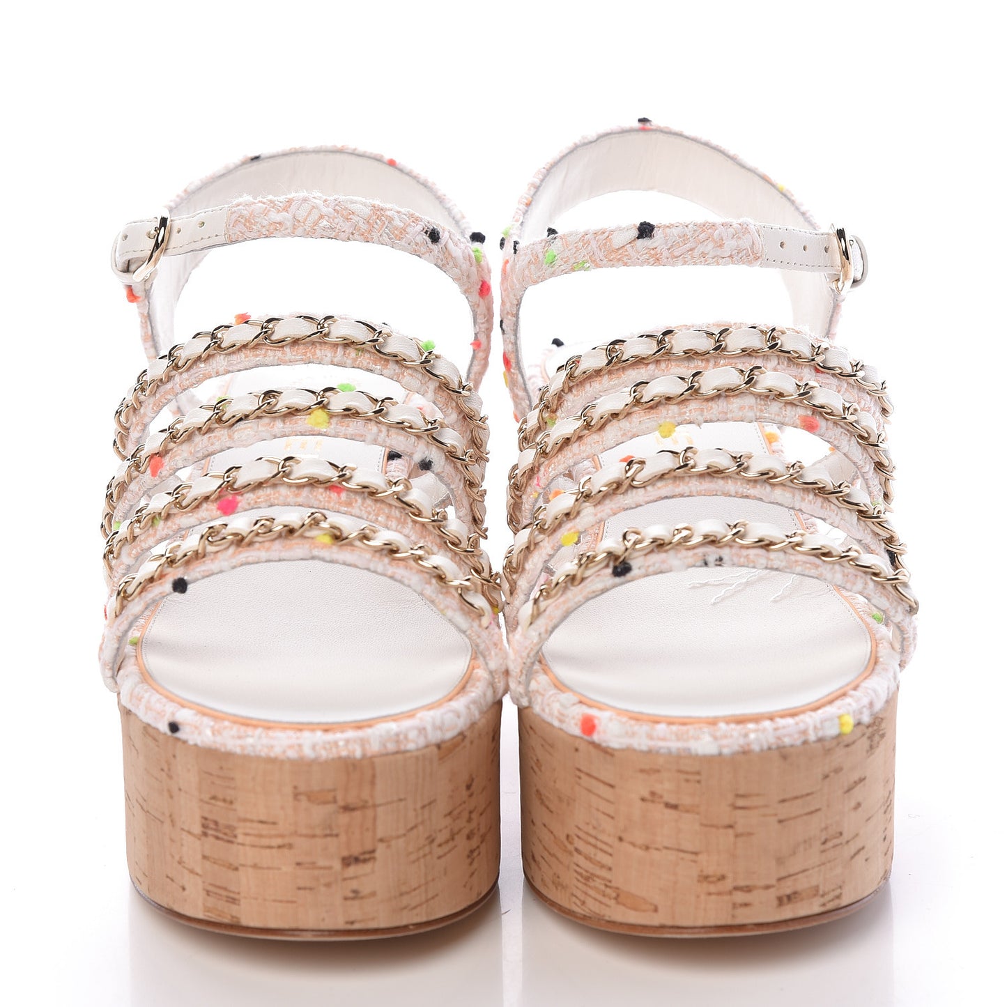 Tweed Chain Platform Sandals 39 Coral White