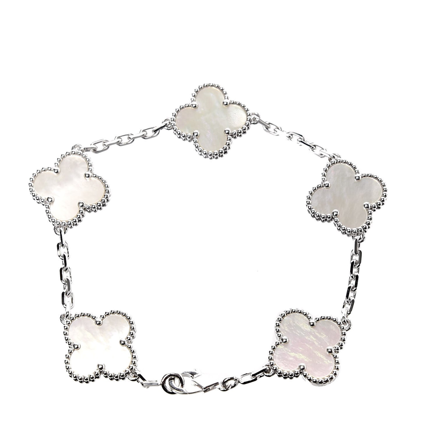 18K White Gold Mother of Pearl 5 Motifs Vintage Alhambra Bracelet