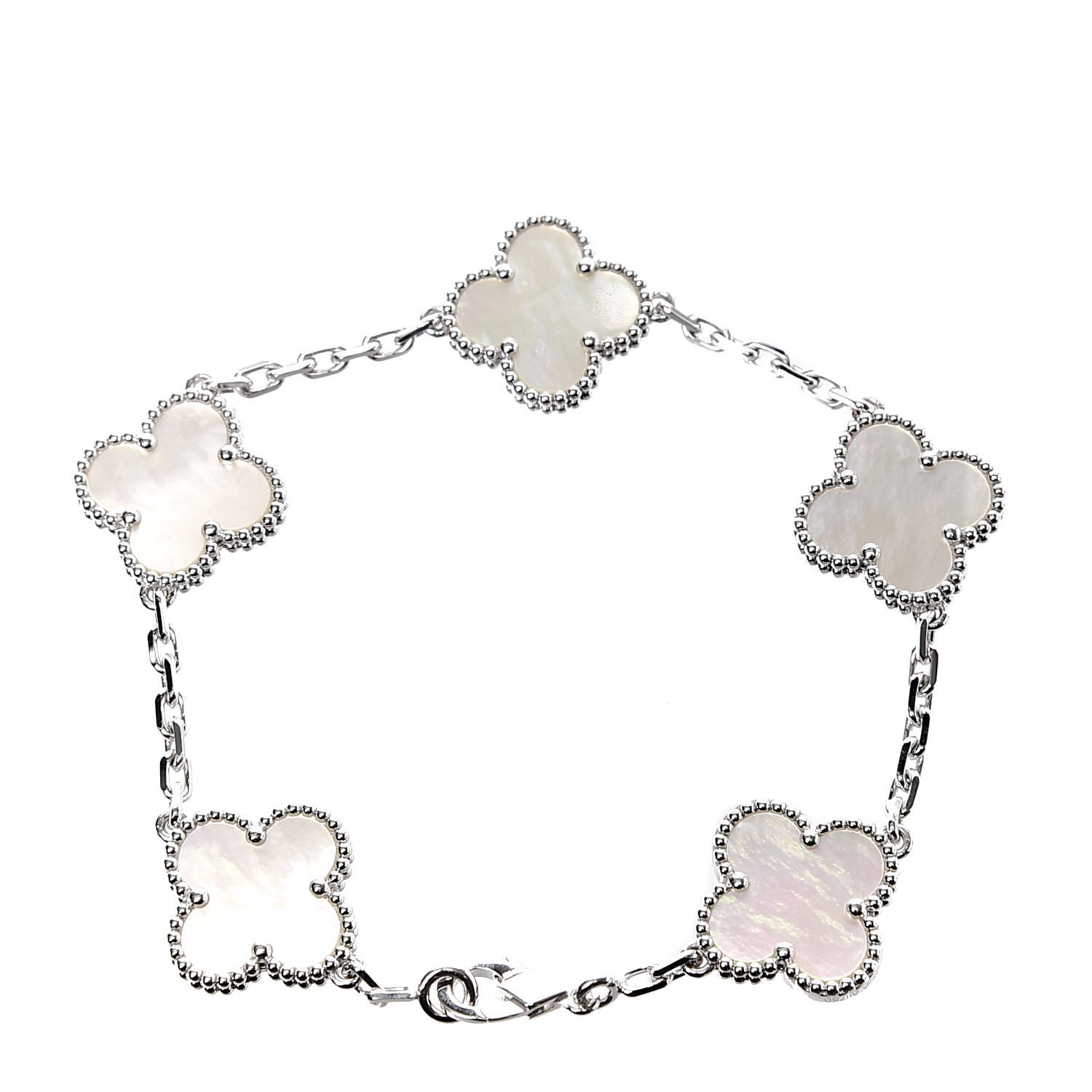Van Cleef & Arpels 18K White Gold Mother of Pearl 5 Motifs Vintage Alhambra Bracelet 3 of 4