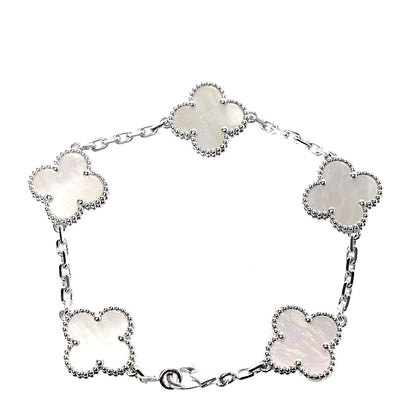 Van Cleef & Arpels 18K White Gold Mother of Pearl 5 Motifs Vintage Alhambra Bracelet 3 of 4