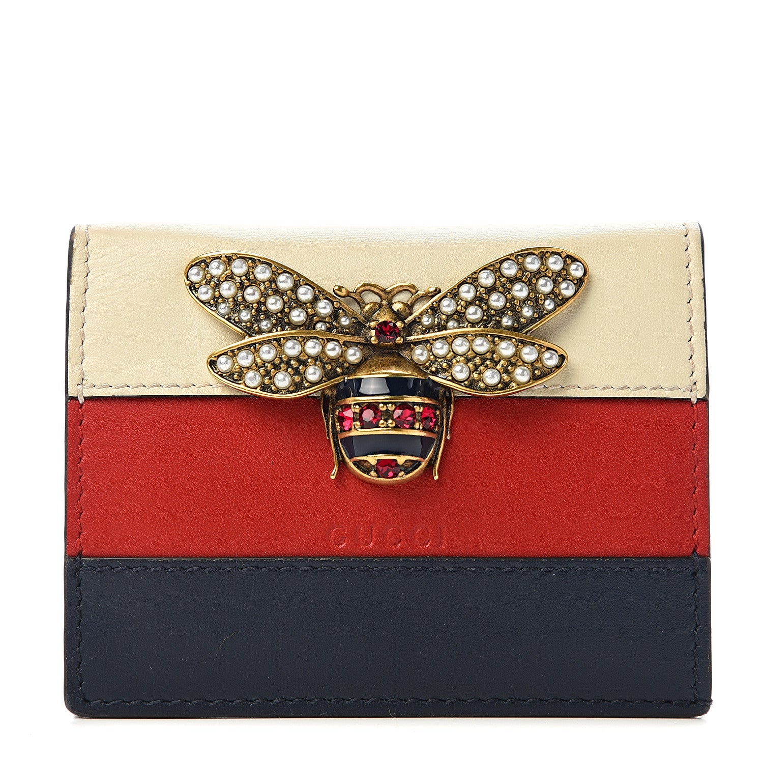 Gucci Calfskin Queen Margaret Card Case Wallet Blue Agata Hibiscus Red Mystic White 1 of 8