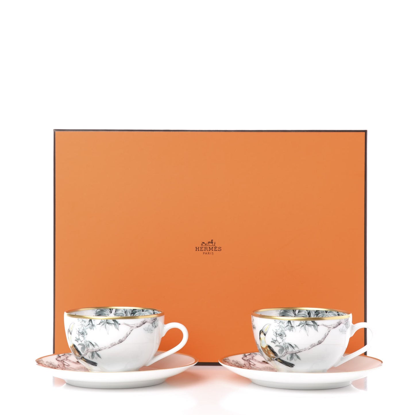 Porcelain Carnets d'Equateur Tea Cup and Saucer Set of 2