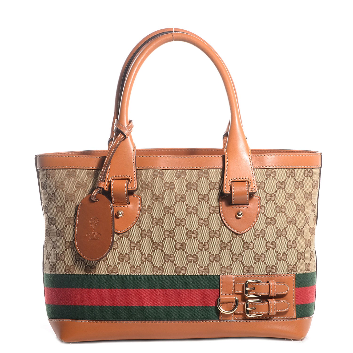 Gucci Monogram Web Medium Heritage Tote Tan 1 of 7