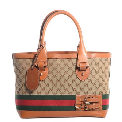 Gucci Monogram Web Medium Heritage Tote Tan 1 of 7