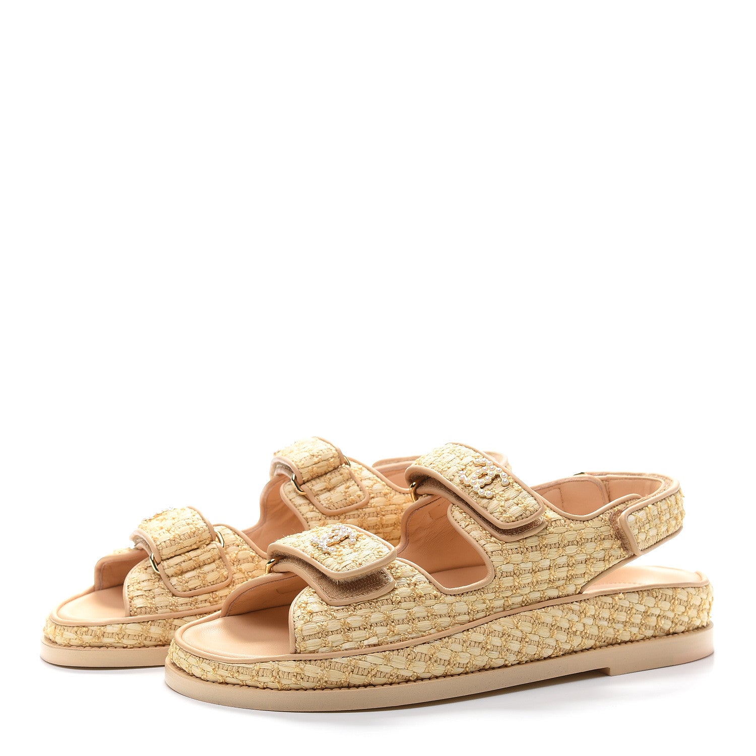 Chanel Braided Fabric Velcro Dad Sandals 38 Beige 2 of 9