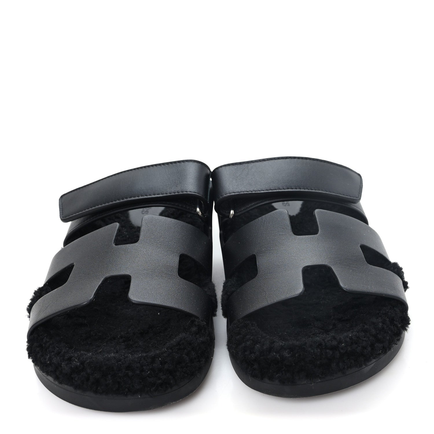 Hermes Calfskin Woolskin Womens Chypre Sandals 38 Black 3 of 10