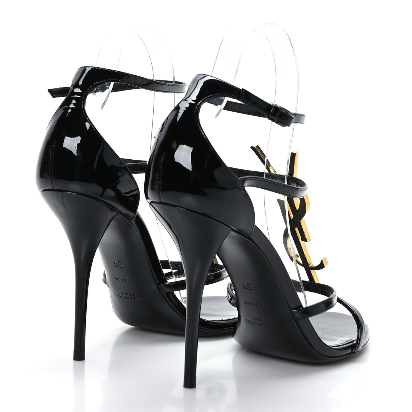 Patent Cassandra 100 Ankle Strap Sandals 39 Black Gold