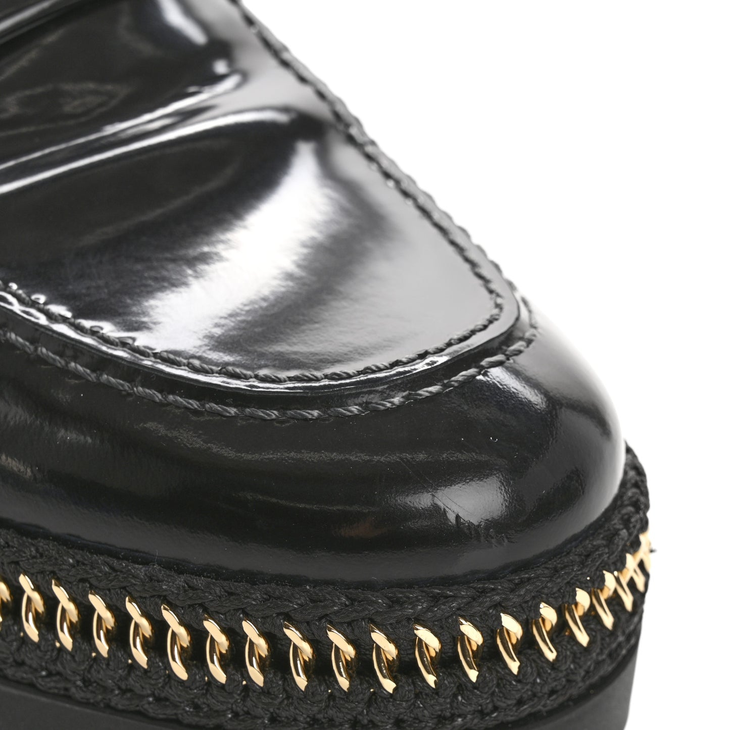 Shiny Calfskin Platform Loafers 37 Black