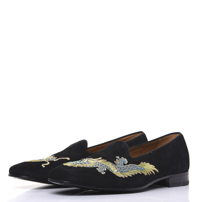 Gucci Suede Dragon Embroidered Mens Loafers 11 Black 3 of 17