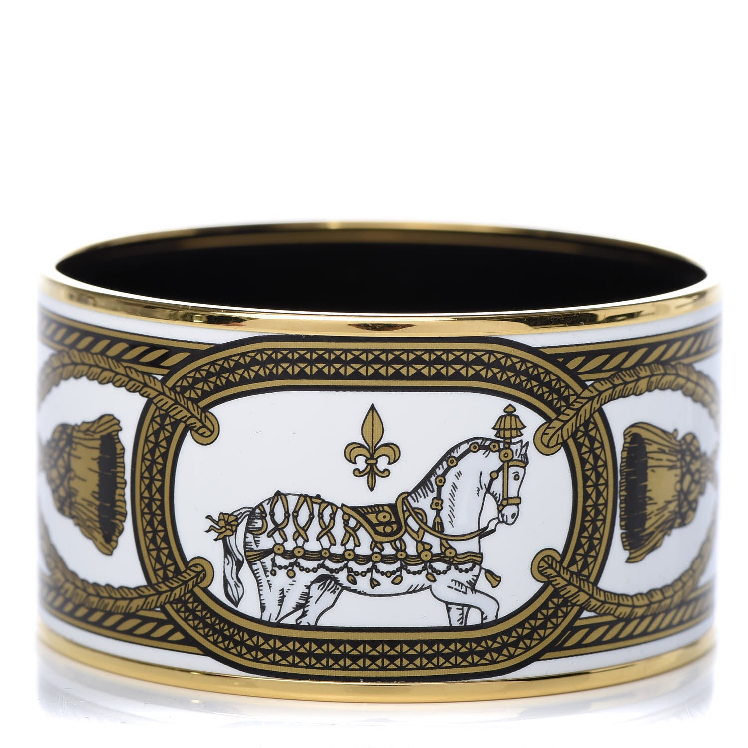 Hermes Enamel Printed Grand Apparat Extra Wide Bracelet 65 White 1 of 5