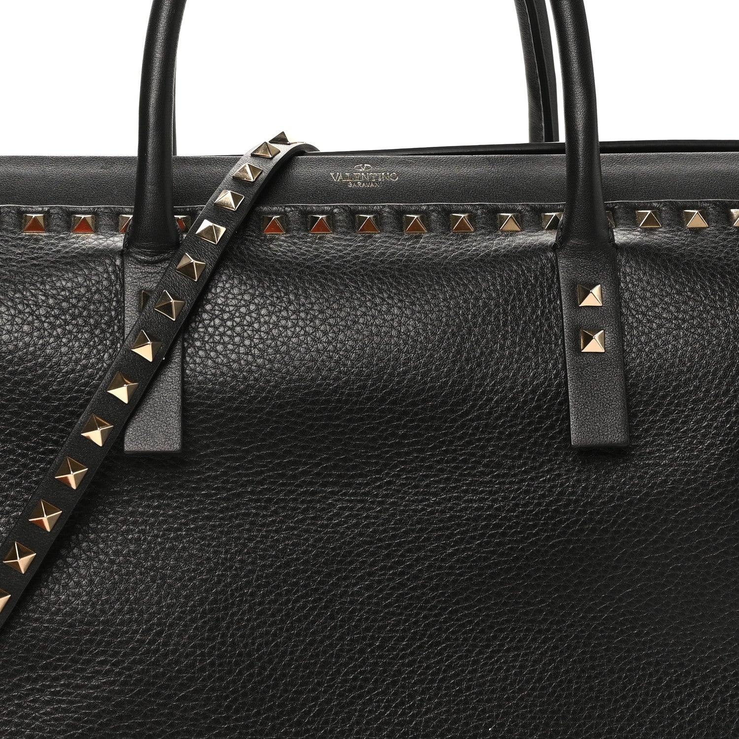 Valentino Garavani Grained Calfskin Rockstud Flip Lock Briefcase Tote  Black 7 of 9
