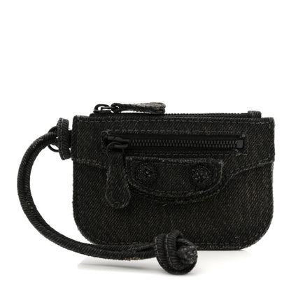 Balenciaga Denim Crystal Coin Purse Black 2 of 16
