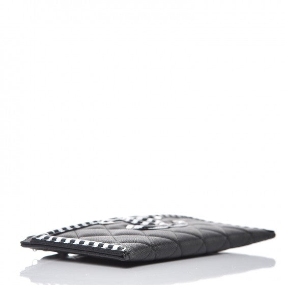 Chanel Caviar Quilted Stripe Filigree Zip Pouch Black White 5 of 9