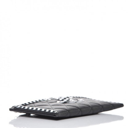 Chanel Caviar Quilted Stripe Filigree Zip Pouch Black White 5 of 9