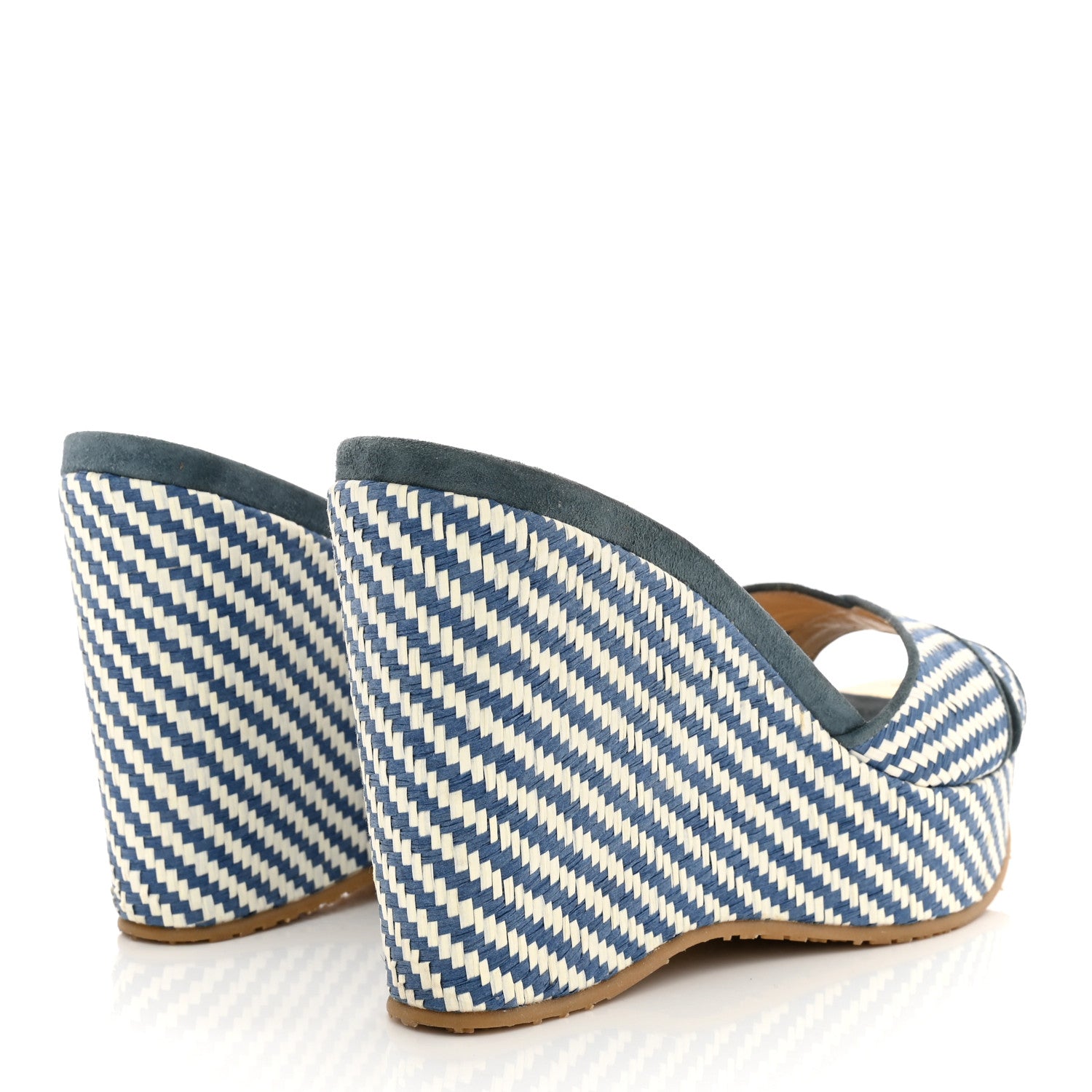 Jimmy Choo Woven Raffia Stripe Parker Wedge Sandals 38 Dusk Blue 4 of 11