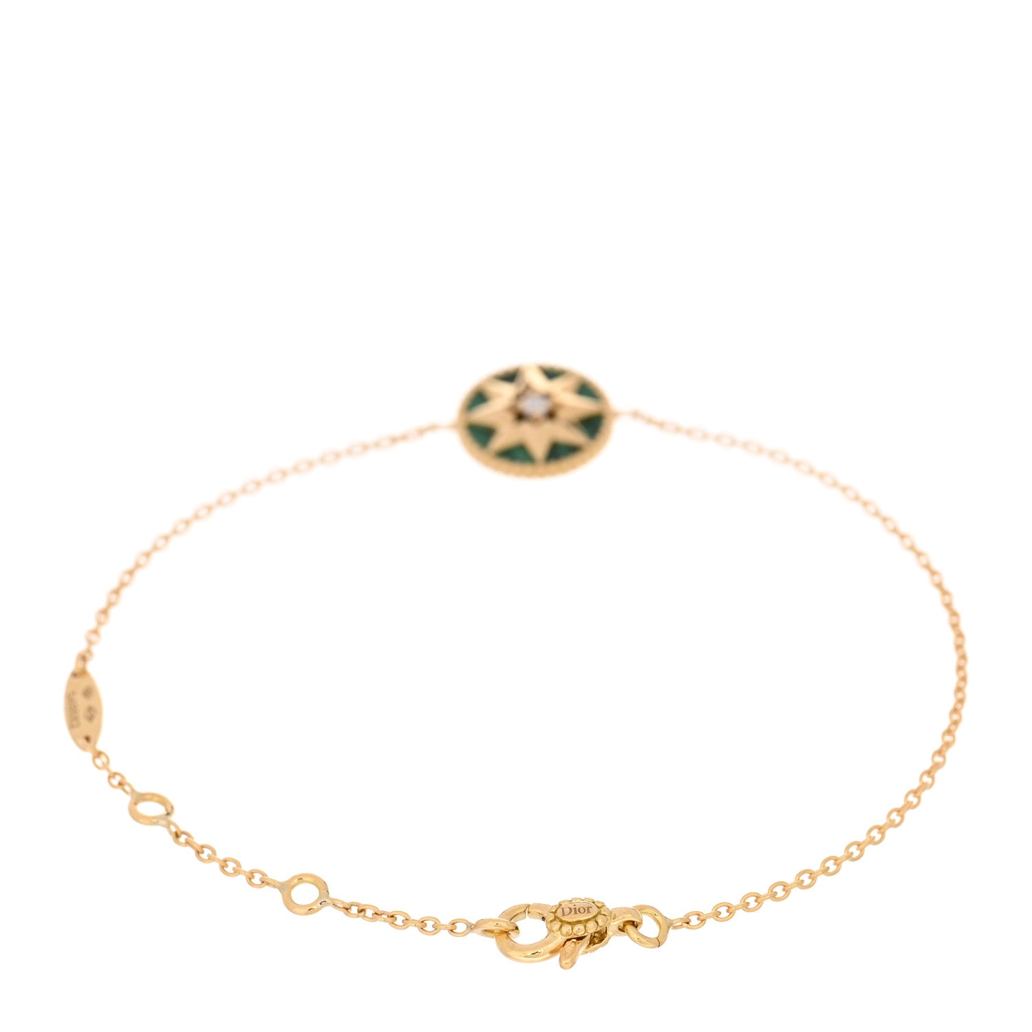 Christian Dior 18K Yellow Gold Diamond Malachite Rose Des Vents Bracelet 2 of 4
