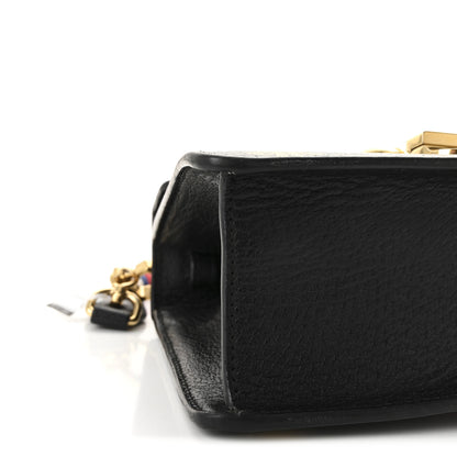 Gucci Textured Calfskin Bee Star Print Mini Sylvie Top Handle Bag Black 9 of 10